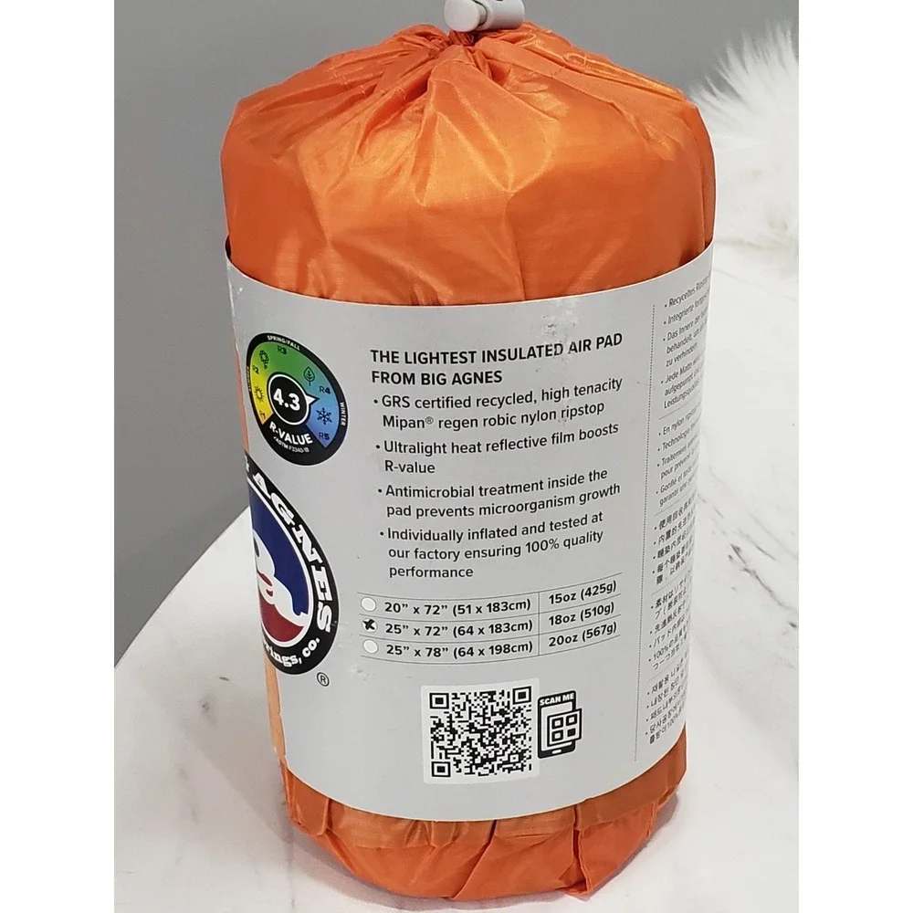 NEW Big Agnes Zoom UL Insulated Sleeping Pad Amber Glow 25x72 -